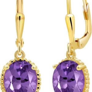 Oval Gemstone Birthstone Leverback Drop Dangle Earrings For Women