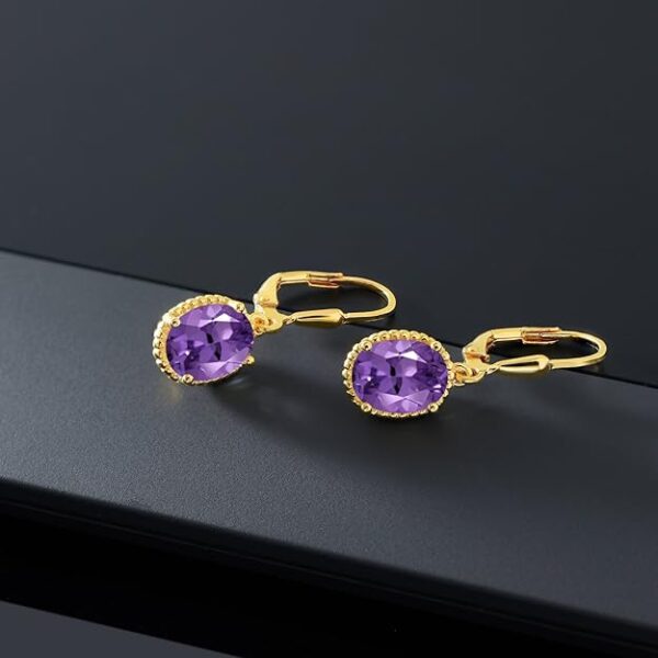 Oval Gemstone Birthstone Leverback Drop Dangle Earrings For Women