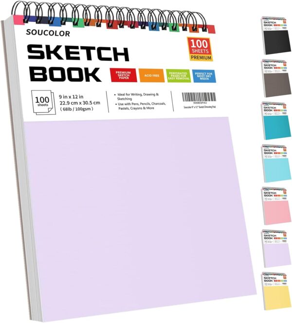 Sketch Book, 1-Pack 100 Sheets School Supplies Cute Sketchbook