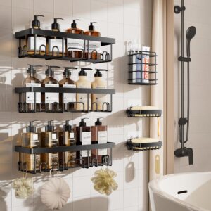 Rustproof Shelves Rack with Soap Holder, No Drilling Wall-Mounted Kitchen & Home Decor