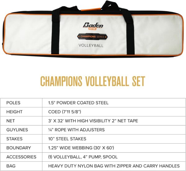 Baden Volleyball Net Set, Volleyball Bag, Adjustable Poles, & Outdoor Activities for Men, Women & Kids