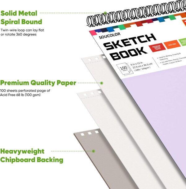 Sketch Book, 1-Pack 100 Sheets School Supplies Cute Sketchbook