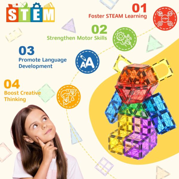 60 PCS Magnetic Building Tiles Kids Toys STEM Magnetic Blocks Sensory Toys Kids Games Magnet Building Toys for Boys and Girls