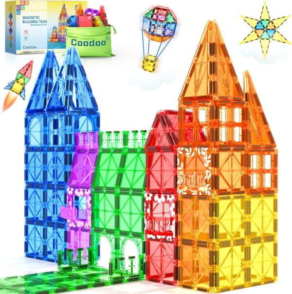 60 PCS Magnetic Building Tiles Kids Toys STEM Magnetic Blocks Sensory Toys Kids Games Magnet Building Toys for Boys and Girls