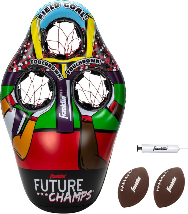 Franklin Sports Kids Football Target Toss Game - Inflatable Football Throwing Target Toy with Soft Mini Footballs