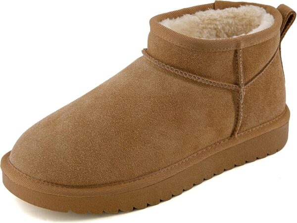 Genuine Suede Ankle Snow Boots - Pull-On with Cozy Faux Shearling Lining, +Memory Foam