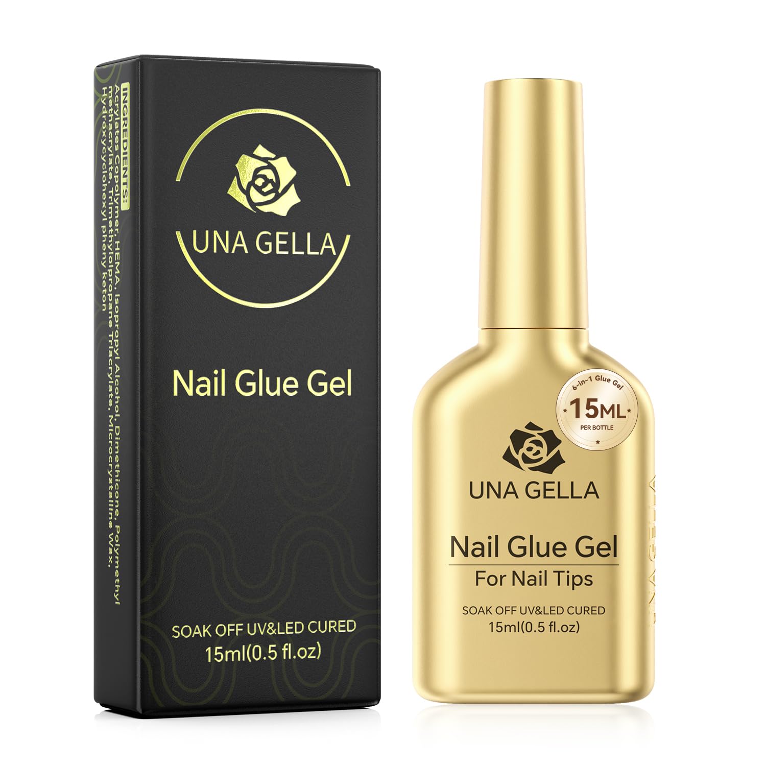 61Kt-Cakdnl._Sl1500_ UNA GELLA 6 in 1 Gel Nail Glue for Clear Acrylic Nails Tips, 15ml UV Nail Glue Long Lasting Super Strong Brush for Base Coat