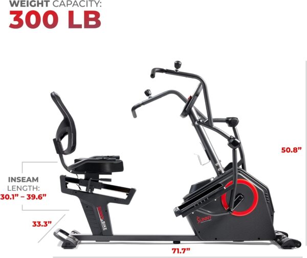 Sunny Health & Fitness Elite Recumbent Cross Trainer & Elliptical Machine with Arm Exercisers for Home Arm/Leg Training