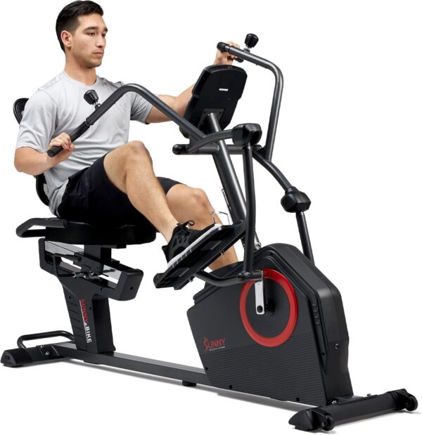 Sunny Health & Fitness Elite Recumbent Cross Trainer & Elliptical Machine with Arm Exercisers for Home Arm/Leg Training