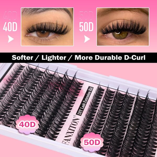 FANXITON DIY Lash Extension Kit Volume Lash Clusters 40D+50D D Curl Individual Lashes