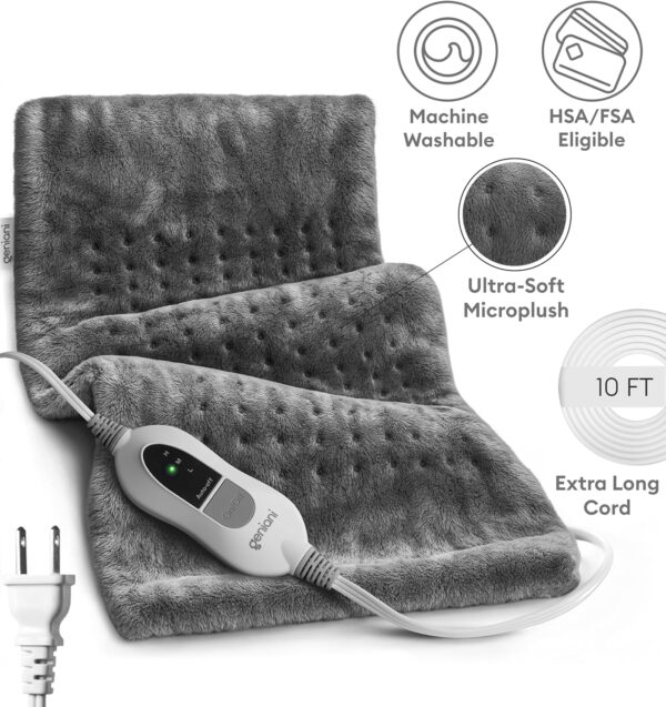 GENIANI Large Electric Heating Pad for Back Pain & Cramps Relief,Heat Pad for Neck & Shoulder