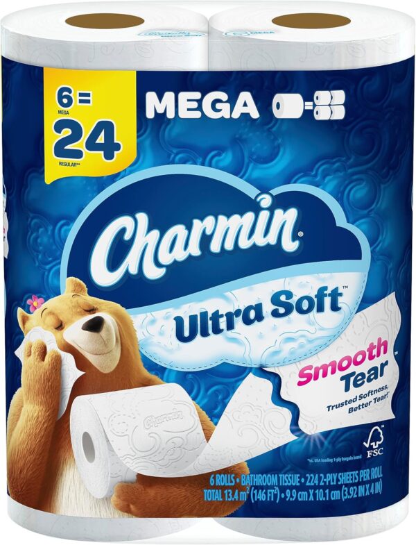 Charmin Ultra Soft Toilet Paper 6 Mega Rolls, 224 Sheets Per Roll