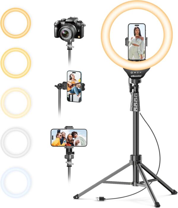 UBeesize 12'' Selfie Ring Light with 62’’ Tripod Stand for Video Recording, Live Streaming