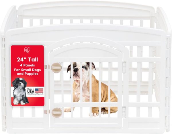 IRIS USA 24" 4-Panel Dog Playpen with Door, 35 x 35 x 24, Puppy Playpen