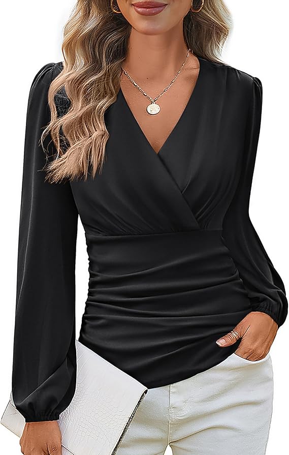 71Opxiphpal._Ac_Sx569_ GRACE KARIN Long Sleeve Blouses for Women Dressy Casual, Elegant Wrap Tops V Neck Work Shirts